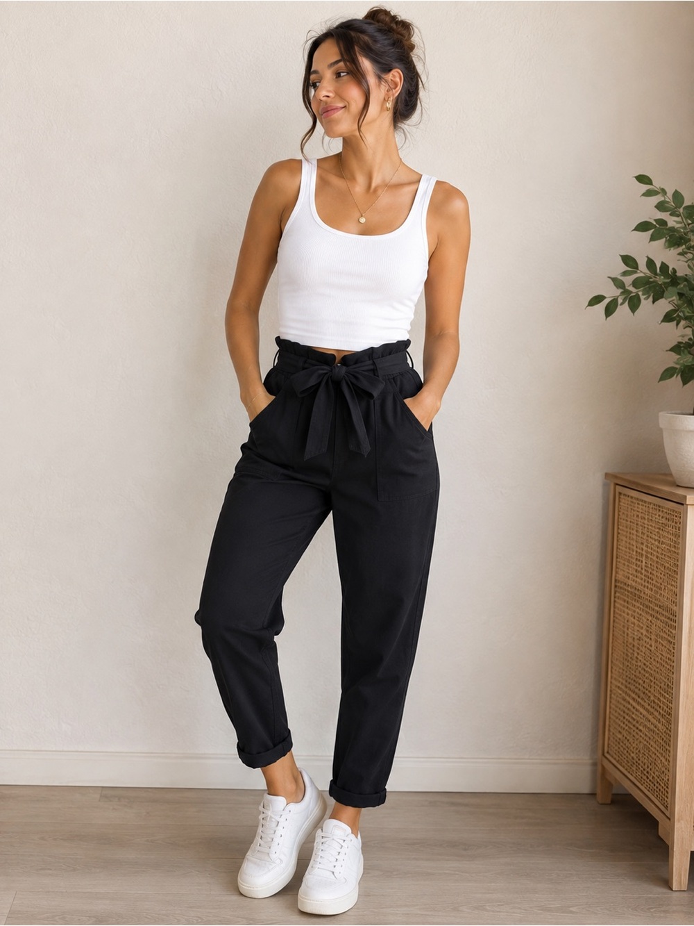SO Kohl's Black Paperbag Waist Pants Tie Belt Utility Joggers Juniors Size 9